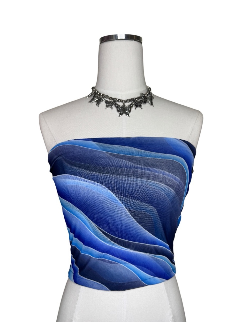 Y2K Profile USA Blue Wave Strapless Mesh Sheer Tube Top Size Small
